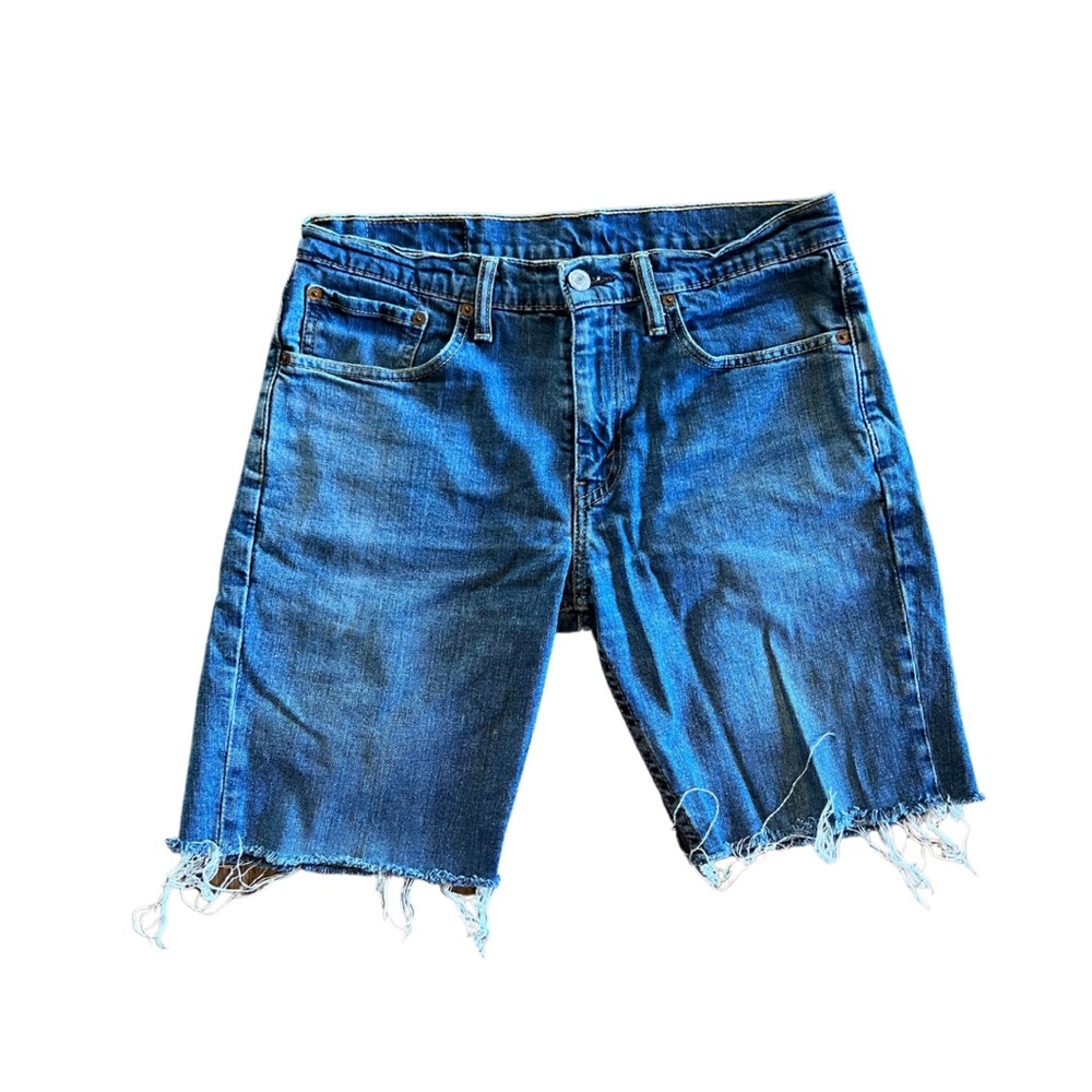 Levi’s 511, slim fit flex medium wash denim blue pants cut into jorts